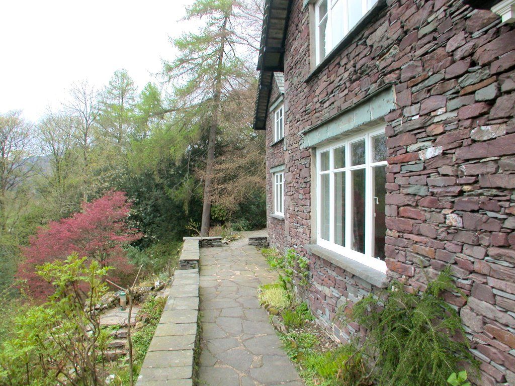 The terrace along the front of the house