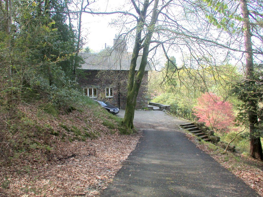 Looking down the drive to the back of the house