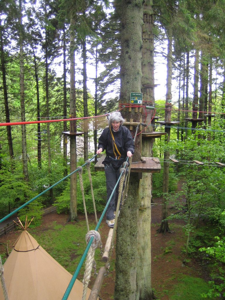 Sarah tackles the swinging pole bridge