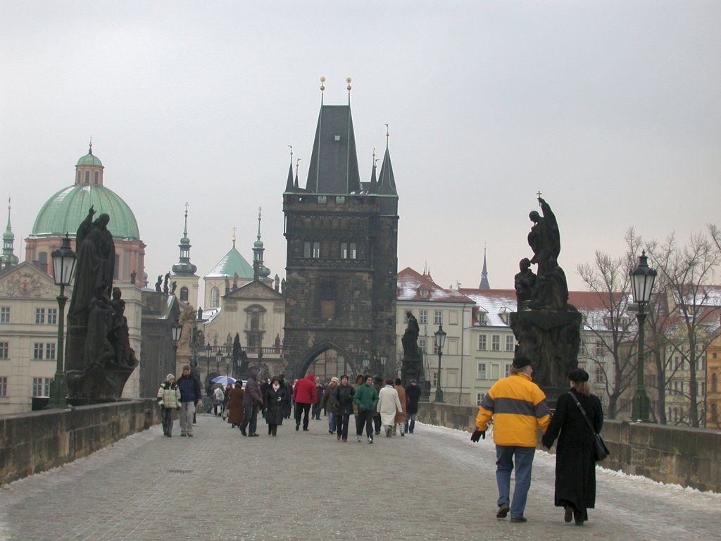 Walking along Charles Bridge